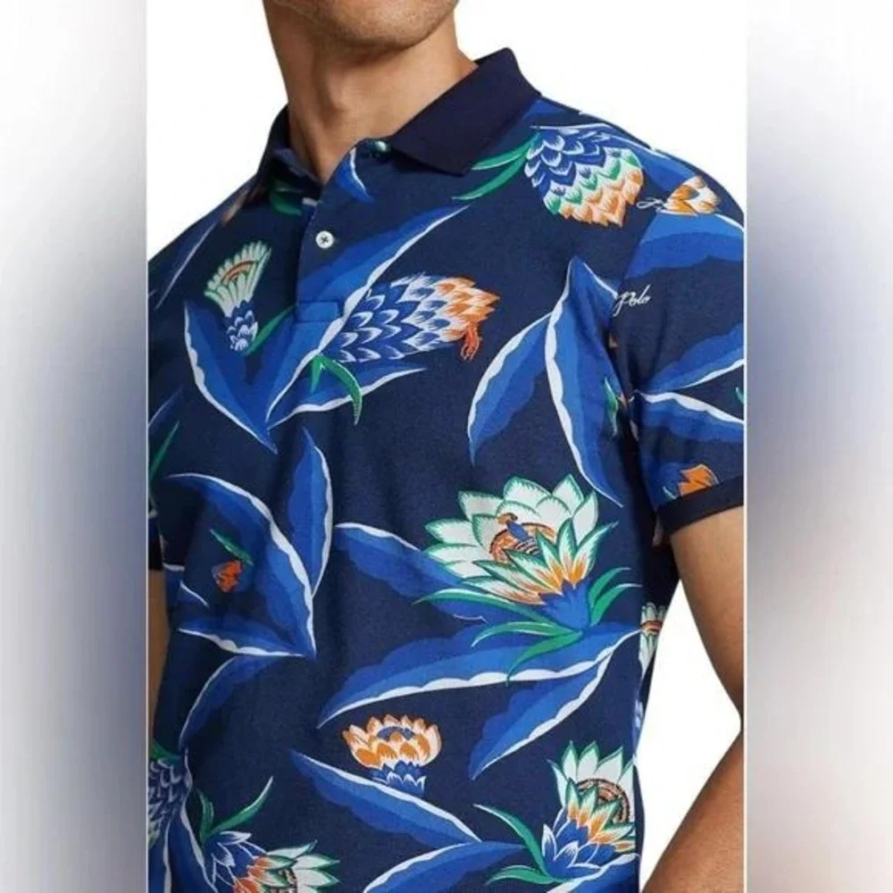 Polo Ralph Lauren Mens XL Tropical Floral Print Cotton Mesh Polo Shirt